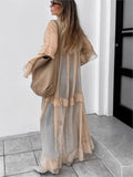 GETADME Fashion Ruffle Edge Dress Women Summer 2025 New Khaki Batwing Sleeve Loose Sun Protection Cover Long Dresses Female High Street