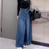 GETADME Retro Loose Super Wide-leg Jeans Women's 2025 Spring New Design Rough Edge Culottes Drape Floor Pants Women's Clothing Simple