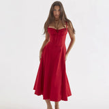GETADME Summer Casual Midi Holiday Dress Elegant Black Drawstring Lace Up Dress Party Sexy Orange Split Women Dress 2025 New Arrivals