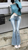GETADME Sand Blast Washed Korean Fahion Internet Celebrity Hot Sell Jeans Low Waist Flare Jeans Cotton Elastic Denim Pants Women