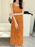 GETADME Elegant High-End Design Slimming Solid Color Pleated Vest Dress Sensibility Stretchable Armless Vest Skirt For Women
