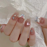 GETADME 24개 탈착식 숏 프레스 온 네일 Y2K 라인스톤 거짓 네일 (글루 포함) 발레 스위트 쿨 걸스 인조 거짓 네일 팁