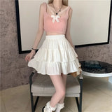 GETADME Mini Dress Women's Summer Cool White Cake Skirt High-Waisted A- Line Petite Sweater Umbrella Skirt For Winter Season