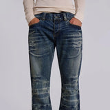 GETADME Y2K Vintage Flared Jeans Mid Blue Washed Men Women Bootcut Jeans American Hip Hop Distressed Streetwear Unisex Wide Leg Pants