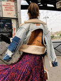 Getadme-Denim Jacket Plush Lamb Wool Lapel Jackets For Women Winter Women's Cold Coat Coats Down Women's Clothing Free Shipping