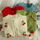 Getadme- Chic Fashion Cherry Knitted Cardigan Women Autumn Cute Button Up O-neck Long Sleeve Coat Streatwear Lady Y2K Sweaters