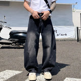 GETADME Men's Baggy Lantern Wide Leg Jeans Vintage Washed Denim Pants Loose Streetwear Casual Trousers for Spring Autumn Daily Outdoor