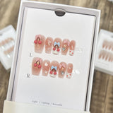 GETADME 10Pcs Sweet Mid-length Ballet False Nails Art Fashion Pink Cat Eye Lovely Bow Wearable Finished Nails Set Summer Acrylic Nails