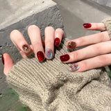 GETADME 24개 탈착식 숏 프레스 온 네일 Y2K 라인스톤 거짓 네일 (글루 포함) 발레 스위트 쿨 걸스 인조 거짓 네일 팁