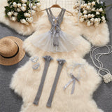 섹시한 레이스 거즈 패치워크 스트랩 바디수트 홀로우 슬리브리스 슬림 백리스 여성 에로틱 란제리 핫스윗 리본 나이트 메이드 코스프레