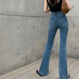 GETADME Autumn And Winter New Retro Micro Flared Jeans With High Waist Slim Fit Lifted Hips Wide Legs Flared Jeans For Women
