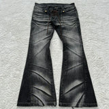GETADME Y2K Distressed Flare Jeans Gothic Men Double Waist Lace Up Denim Pants Retro Washed Scratches Streetwear Unisex Bootcut Jeans