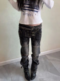 GETADME American Vintage Washed Distressed Pleated Button Jeans Women Streetwear Y2k Retro Full Length Pants Slim Spring Summer