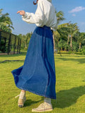 GETADME Maxi Long Skirts Women Spring Summer Casual High Waisted Jean Skirt Ladies Splicing A-Line Ruffle Denim Skirt Plus Size  5XL 6XL
