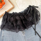 GETADME Lace Mini Skirts Women Elegant Sweet Lolita Short Skirts High Waist Y2k Streetwear Ruffle Skirts Lace Trim Butt Curtain Skirt