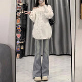 GETADME Retro Light Blue Micro Flare Jeans Women Korean Vintage Streetwear Slim Fit Lady Elastic Hight Waist Thin Baggy Denim Pants