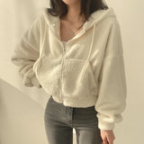 GETADME Lamb Wool Jacket Women's 2024 Autumn Winter Thickened Warm Furry Jacket Zipper Hooded Casual Warm Short Coat Y2k Streetwear