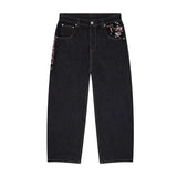 GETADME Y2K Baggy Jeans Cherry Blossom Embroidery Denim Pants Men Women American Hiphop Streetwear Wide Leg Denim Trousers
