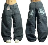 GETADME American Y2K 2025 New Baggy Wide Leg Black Jeans Overszied Women Street Casual Joker Denim Pants Couple Jeans Vintage Streetwear