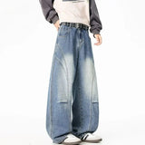 GETADME Men's Loose Casual Jeans Street Style Distressed Washed Straight Leg Pants Retro Vintage Luxury Jean Men Wide Jeans Four Seasons
