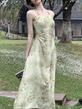 Summer Elegant Vintage Floral Dress Office Lady Casual Sleeveless Strap Midi Dress Women Even Party One Piece Dress Korean