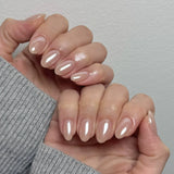 GETADME 24Pcs Short Oval Head Blush Pink Press on Nails with Simple Designs Almond Nails Wearable Acrylic Full Cover Nail Tips with Glue