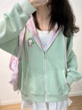 GETADME Y2k Kawaii Japanese Cartoon Long Sleeve Zipper Hooded Sweatshirts Subculture Loose Casual Hoodies Women Tops 2000s Vintage Chic