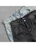 GETADME HOUZHOU Washed Ripped Short Jeans Women and Man Hole Embroidery Wide Leg American Retro Jorts Baggy Casual Streetwear Summer