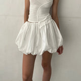 GETADME Women Lantern Mini Skirts Summer Casual Loose Fitting Elastic Waist Solid Color Short Puffball Skirt Sweet Style Skirts Girls