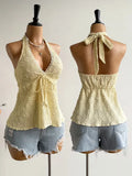 GETADME Women's summer V-neck lace up exposed neck and backless casual vacation Topboho Easter beach clothing Hawaii Coachella Music Fes