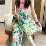 GETADME Women New Summer Pants Beach Vacation Wide Leg Pants Multi Color Printed Trends Pants