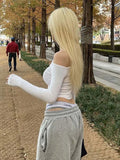 GETADME Sexy Slash Neck T Shirt Women Cotton Long Sleeves Cropped Tee Shirt Femme Slim T-shirt Female Black White Tops 2025