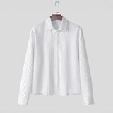 GETADME New British Retro Men Striped Shirts Trendy Loose Lapel Long Sleeve Cardigan Tops Autumn Leisure High Quality Basic Blouse S-2XL