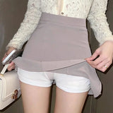 GETADME Rimocy Chic High Waist Short Mermaid Skirt Woman Summer Solid Color Ruffles Mini Skirts Women 2025 Elegant A Line Skirt Ladies