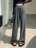 GETADME Spring  Women Wide Leg Pants Casual Comfortable Elastic Waist Solid Relaxed Fit Drawstring Trousers