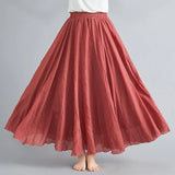 Robe longue en coton et lin Mori Girl, 28 couleurs, taille élastique, coupe trapèze, style ethnique, couleur unie, pour femme.