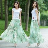 GETADME Summer Chiffon Floral Maxi Skirt Women Long High Waist Holiday Dance Skirt Elegant Beach Boho Hot Sale Lady Vintage Girl Fairy