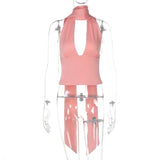 GETADME Tuularose 여성용 섹시 탱크탑 여름용 민소매 붕대 홀로우 넥 탑 새로운 V넥 하이웨이스트 파티 클럽 티셔츠 탑