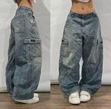 GETADME American Y2K 2025 New Baggy Wide Leg Black Jeans Overszied Women Street Casual Joker Denim Pants Couple Jeans Vintage Streetwear