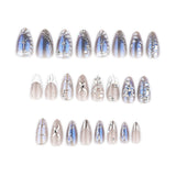 GETADME 24PCS Long Press On NailsStiletto Black Silver Bowknot Dissymmetry Fake Nails Powder Full Cover Fake Nail Set Nails Art