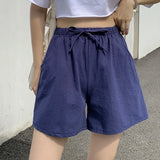 GETADME Casual Linen Shorts Women Gym Workout Shorts Cotton Shorts Summer Big Size Loose Home Beach Hot Lace Up Shorts