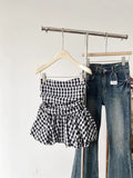 GETADME Ruffle Peplum Tube Cami Top: Waist-Cinching Sleeveless Crop Top Korean Style Chic Summer 2025 Bandeau For Petite Girl