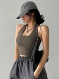 Getadme- Solid Color Sexy Halter Top Women Sleeveless Hanging Neck Crop Tops Casual Basic Slim Backless Tank Top Female Summer