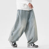 GETADME Denim Wide Leg Pants Mens Fashion Casual Pants Loose Hip Hop Lantern Pants Streetwear Jeans Male Elastic Waist Trousers Oversize