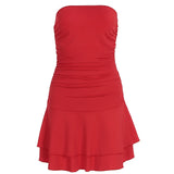 GETADME Summer New Women Dresses Strapless Sexy Sleeveless Pleated Pure Color Casual Mini Dress Streetwear Women Fashion Clothing