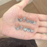 GETADME 10Pcs Cute Cat Eye Almond Fake Nail Blue Shiny with Small Rhinestone Nail Art Nude Color Short Oval Finished Artificial Manicure