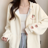 GETADME 2025 New Strawberry Print Zipper Hooded Jacket Spring And Autumn Thin Collection Fashion Trends Versatile Casual Lazy Wind