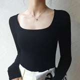 Getadme U Neck Long Sleeve Shirt Women Warm Fleece Sexy Cropped Tops Autumn Winter Black Casual Skinny Slim Basic T Shirt Woman