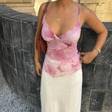 GETADME Women Summer Vintage y2k Aesthetic Crop Tops Floral Print Boho Sleeveless Spaghetti Strap Mesh See Through Coquette Tanks Camis