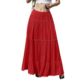 GETADME Women's Flowy Skirts Fashion Flared Ruffle Hem A Line Maxi Skirts Elastic Waist Elegant Tiered Layer Simple Solid Long Skirts